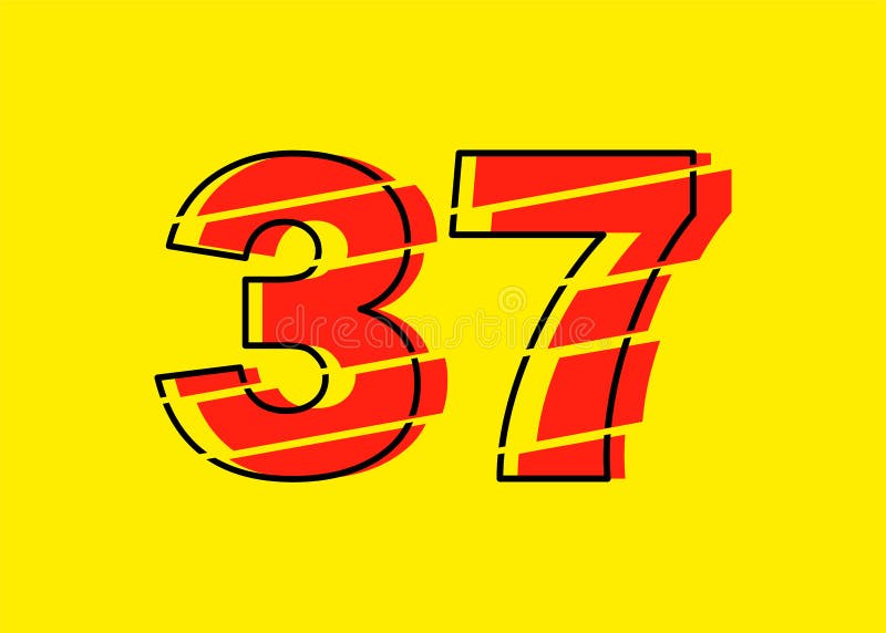 Ilustrare vectorială de proiectare a numerelor Glitch roșu 37 modernă. stil linie plată în linie orizontală vectorială numerală royalty free illustration