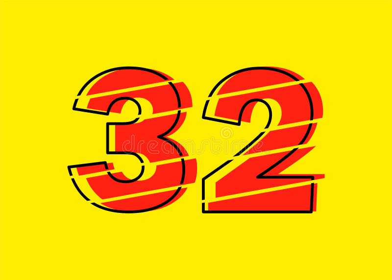 Ilustrare vectorială de proiectare a numerelor Glitch roșu 32. stil linie plată în linie orizontală vectorială numerală vector illustration