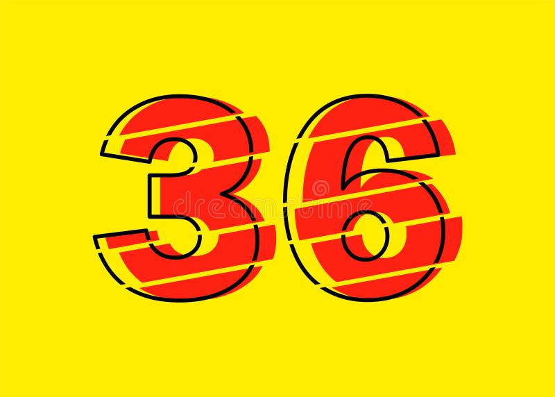 Ilustrare vectorială de proiectare a numerelor Glitch roșu 36. stil linie plată în linie orizontală vectorială numerală stock illustration