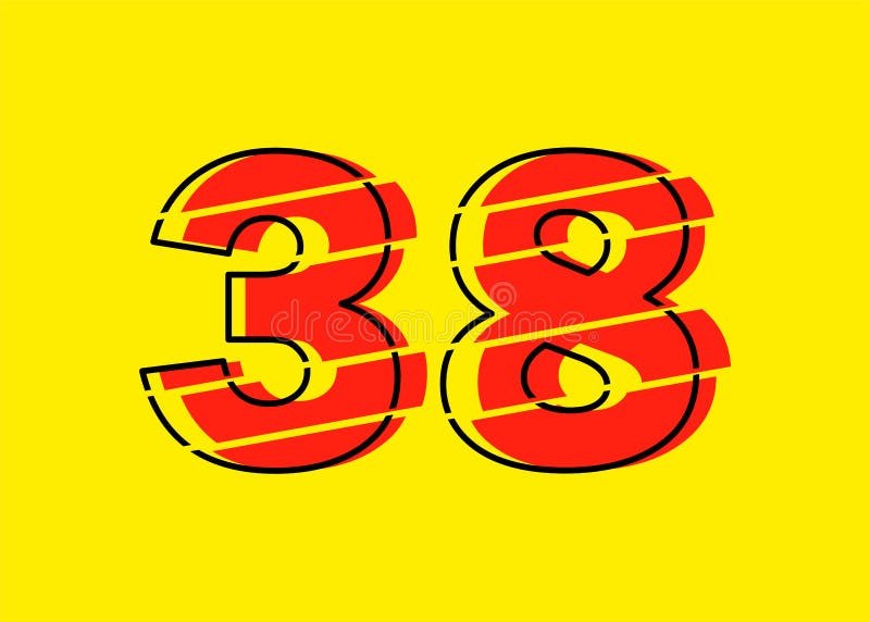 Ilustrare vectorială de proiectare a numerelor Glitch roșu 38. stil linie plată în linie orizontală vectorială numerală royalty free illustration