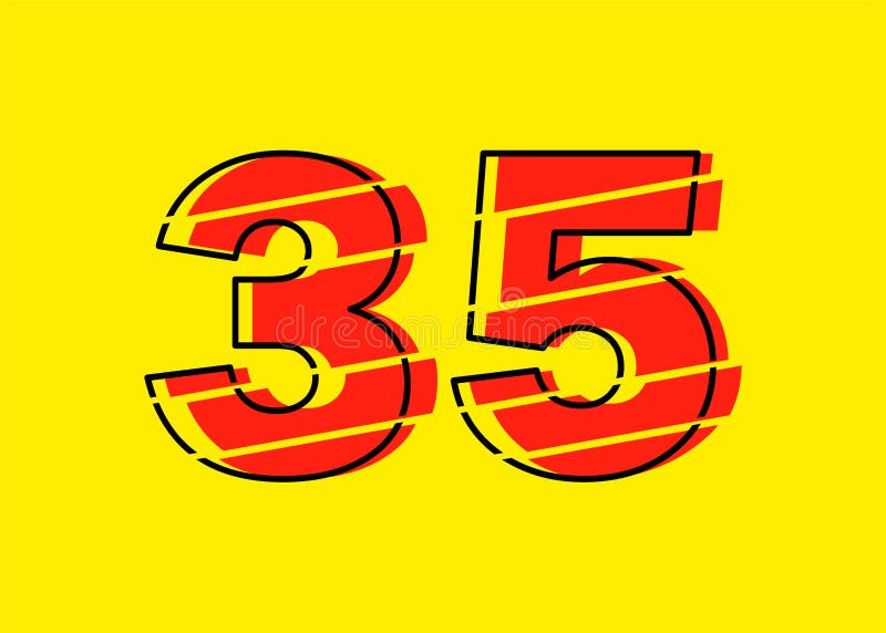 Ilustrare vectorială de proiectare a numerelor Glitch roșu 35. stil linie plată în linie orizontală vectorială numerală stock illustration