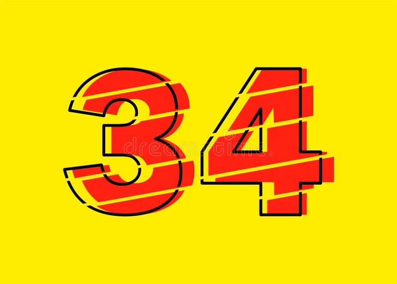 Ilustrare vectorială de proiectare a numerelor Glitch roșu 34. stil linie plată în linie orizontală vectorială numerală royalty free illustration