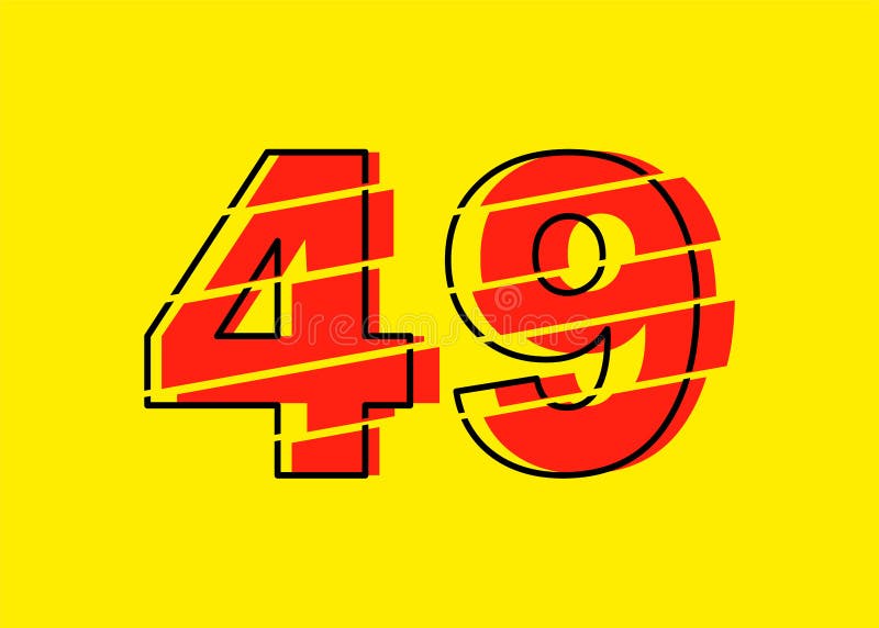 Ilustrare vectorială de proiectare a numerelor Glitch roșu 49. stil linie plată în linie orizontală vectorială numerală stock illustration