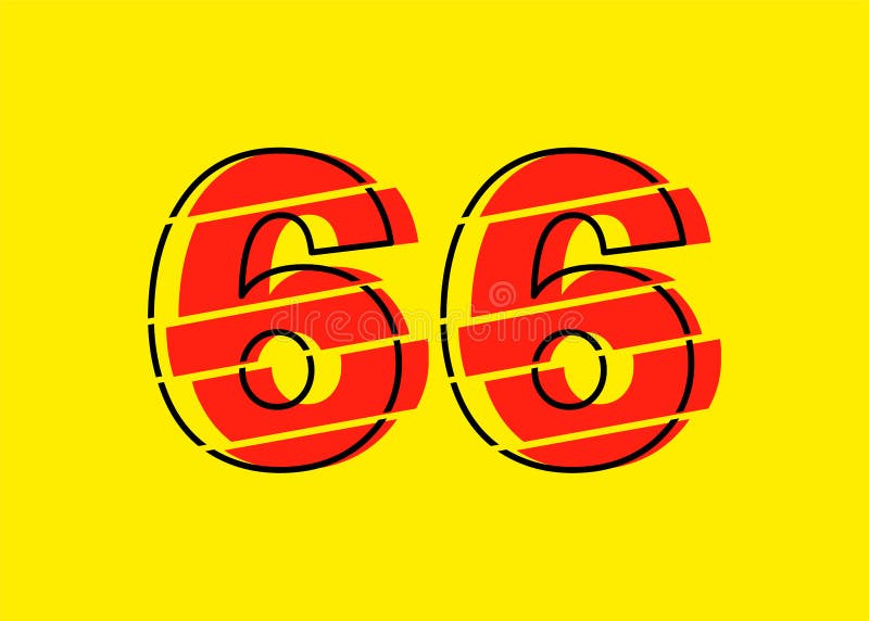 Ilustrare vectorială de proiectare a numerelor Glitch roșu 66. stil linie plată în linie orizontală vectorială numerală stock illustration