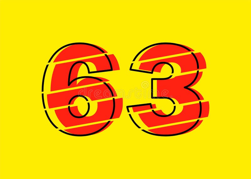 Ilustrare vectorială de proiectare a numerelor Glitch roșu 63. stil linie plată în linie orizontală vectorială numerală stock illustration
