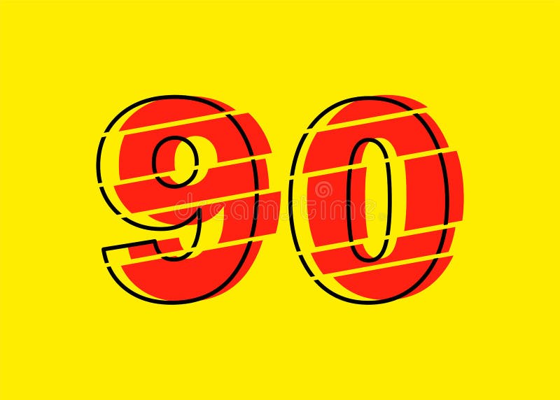Ilustrare vectorială de proiectare a numerelor roșu strălucitoare 90. stil linie plată în linie orizontală vectorială numerală royalty free illustration