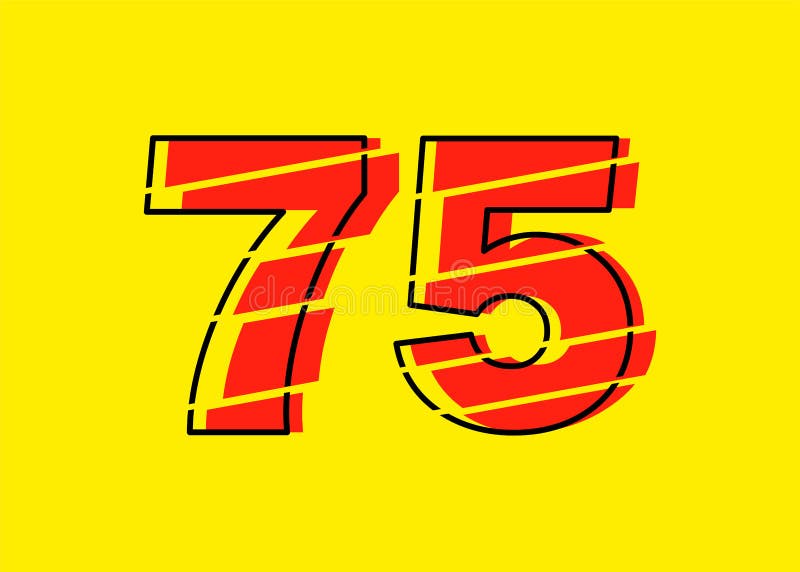 Ilustrare vectorială de proiectare a numerelor 7, roșu strălucitor, formă 75. stil linie plată în linie orizontală vectorială nume vector illustration
