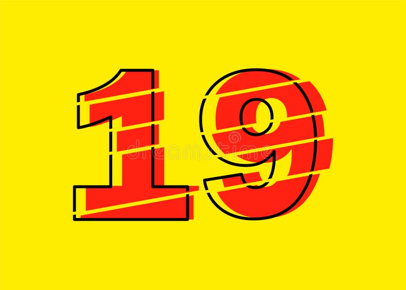 Ilustrare vectorială de proiectare a numerelor roșu strălucitor 19. stil linie plată în linie orizontală vectorială numerală vector illustration
