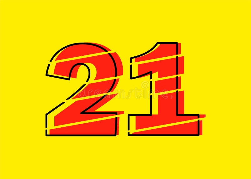 Ilustrare vectorială de proiectare a numerelor roșu strălucitor 21. stil linie plată în linie orizontală vectorială numerală royalty free illustration