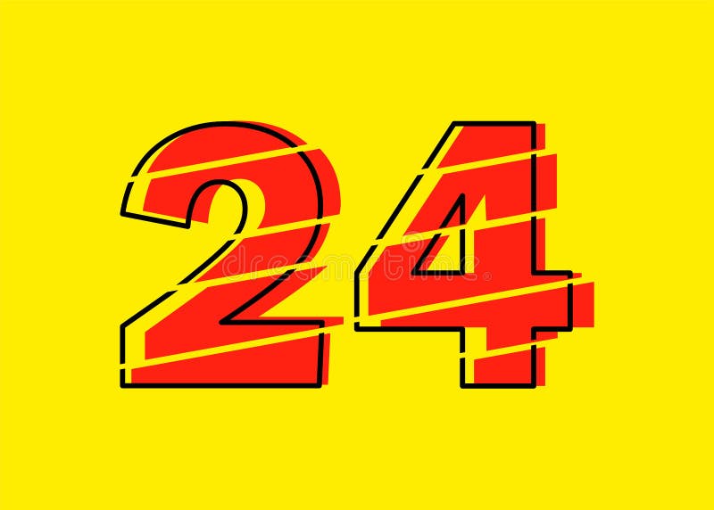 Ilustrare vectorială de proiectare a numerelor roșu strălucitor 24. stil linie plată în linie orizontală vectorială numerală royalty free illustration