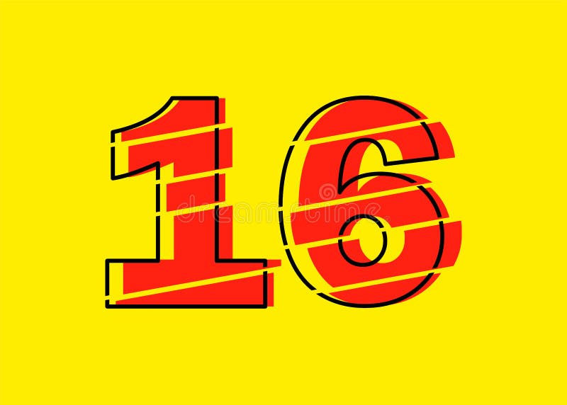 Ilustrare vectorială de proiectare a numerelor roșu strălucitor 16. stil linie plată în linie orizontală vectorială numerală. șablon de ilustrare a elementelor vectoriale pentru design web sau card de întâmpinare