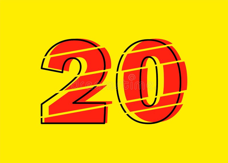 Ilustrare vectorială de proiectare a numerelor roșu strălucitor 20. stil linie plată în linie orizontală vectorială numerală stock illustration
