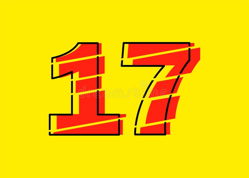 Ilustrare vectorială de proiectare a numerelor roșu strălucitor 17. stil linie plată în linie orizontală vectorială numerală stock illustration