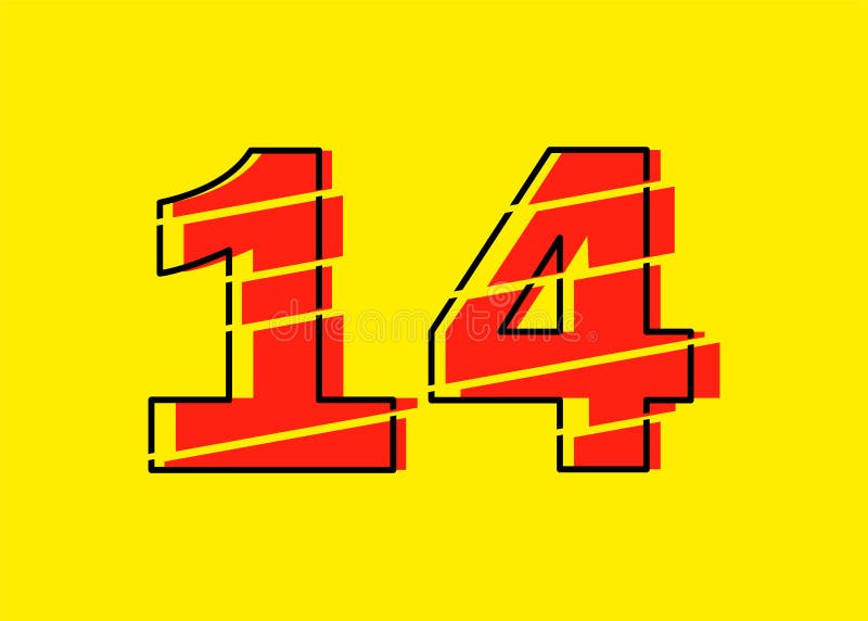 Ilustrare vectorială de proiectare a numerelor roșu strălucitor 14. stil linie plată în linie orizontală vectorială numerală stock illustration