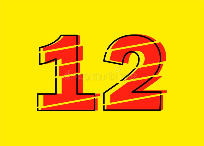 Ilustrare vectorială de proiectare a numerelor roșu strălucitor 12. stil linie plată în linie orizontală vectorială numerală royalty free illustration