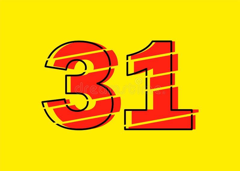 Ilustrare vectorială de proiectare a numerelor roșu strălucitor 31. stil linie plată în linie orizontală vectorială numerală stock illustration