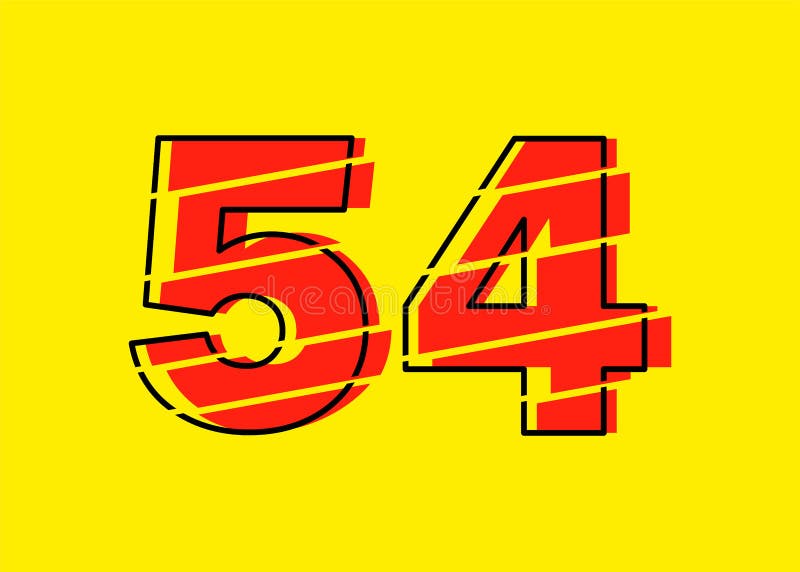 Ilustrare vectorială de proiectare a numerelor roșu strălucitor 54. stil linie plată în linie orizontală vectorială numerală vector illustration