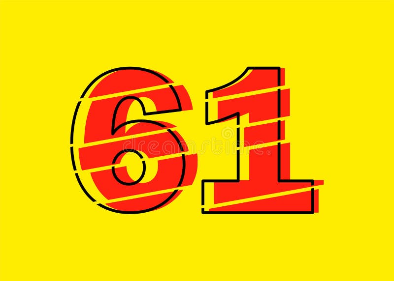 Ilustrare vectorială de proiectare a numerelor roșu strălucitor 61. stil linie plată în linie orizontală vectorială numerală royalty free illustration