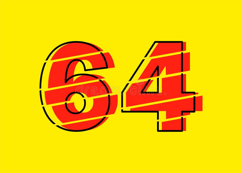Ilustrare vectorială de proiectare a numerelor roșu strălucitor 64. stil linie plată în linie orizontală vectorială numerală stock illustration