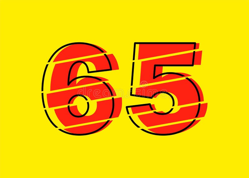 Ilustrare vectorială de proiectare a numerelor roșu strălucitor 65. stil linie plată în linie orizontală vectorială numerală stock illustration