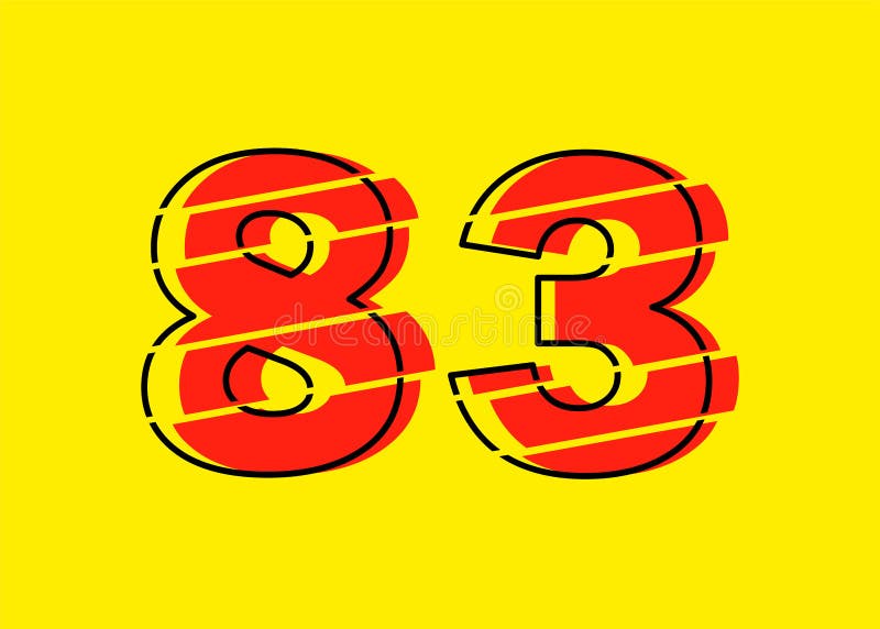 Ilustrare vectorială de proiectare a numerelor 83 roșu strălucitor. stil linie plată în linie orizontală vectorială numerală stock illustration