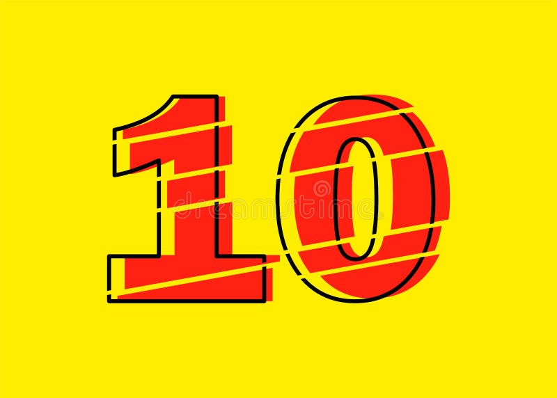 Ilustrare vectorială de proiectare a numerelor roșu strălucitor 10. stil linie plată în linie orizontală vectorială numerală vector illustration