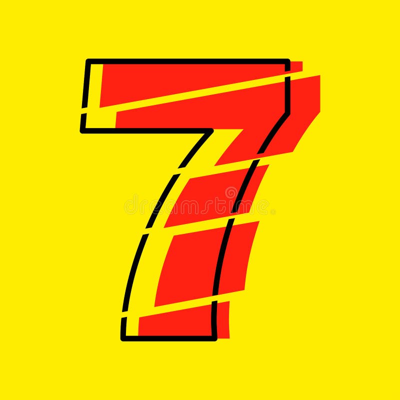 Ilustrare vectorială de proiectare a numerelor 7 roșu strălucitor. stil linie plată în linie orizontală vectorială numerală vector illustration