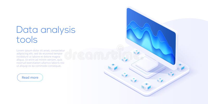 Ilustrare vectorială izometrică a serverului de analiză de date. abstract 3d royalty free illustration