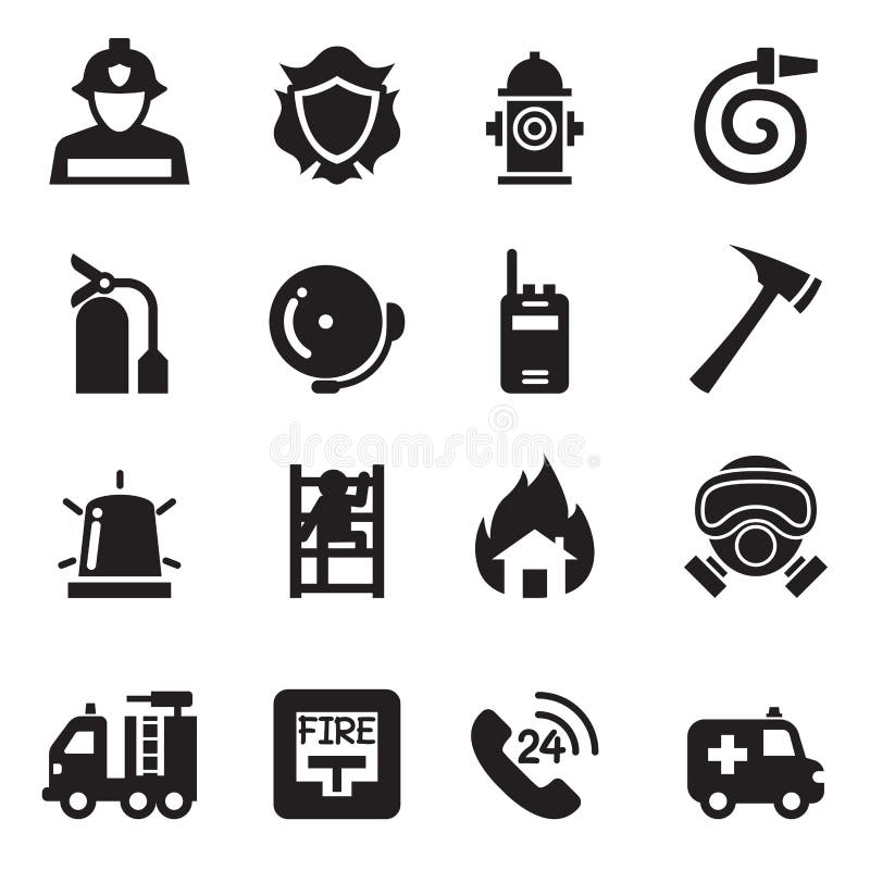Ilustrare vectorială a pictogramelor departamentului de incendiu stock illustration