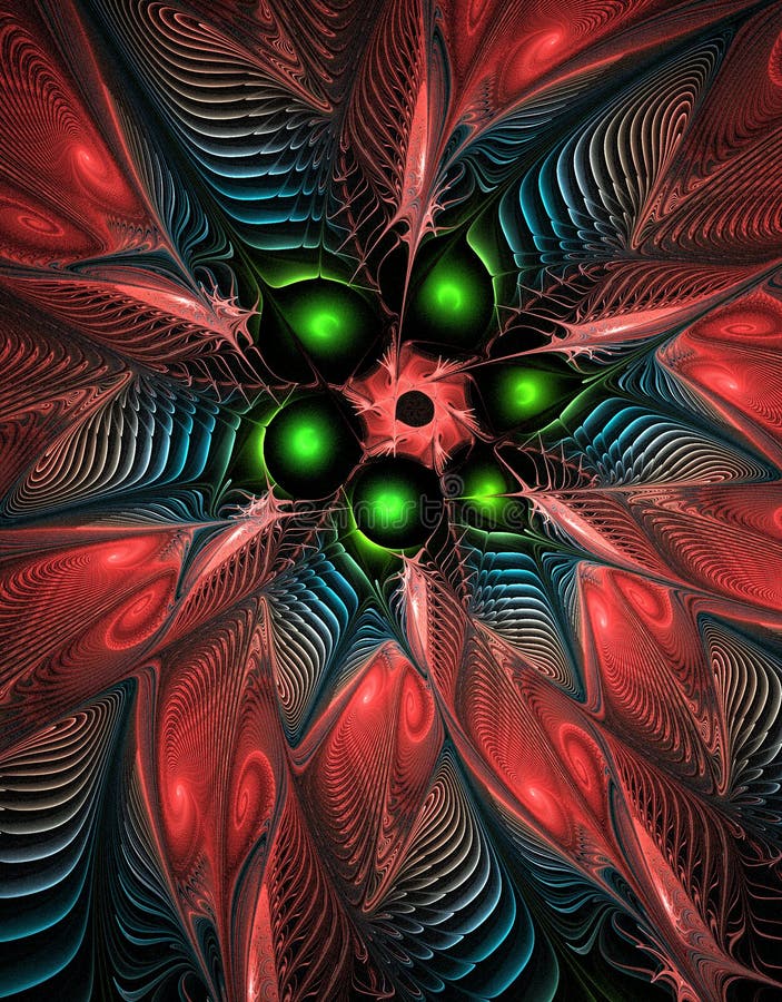 Ilustrarea abstractă colorată a formelor fractale 3d detaliază petalele abstracte ale verzilor stock illustration