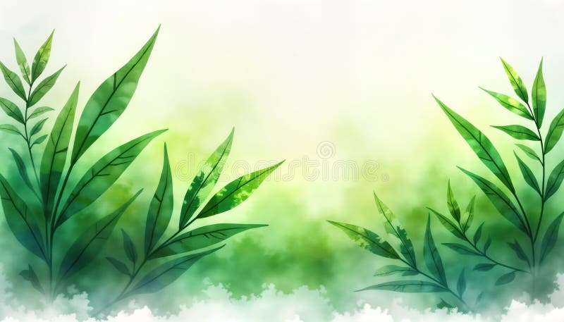 Ilustrarea blândă a culorii apei a frunzelor. Multe straturi de frunze în nuanțe de verde. Pensulele delicate creează seren moale royalty free illustration