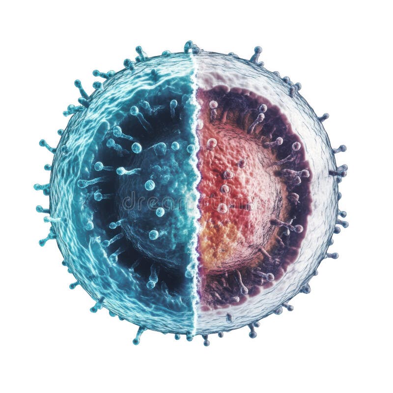 Ilustrarea celulelor virale aflate parțial la microscop, izolate pe fond transparent stock illustration