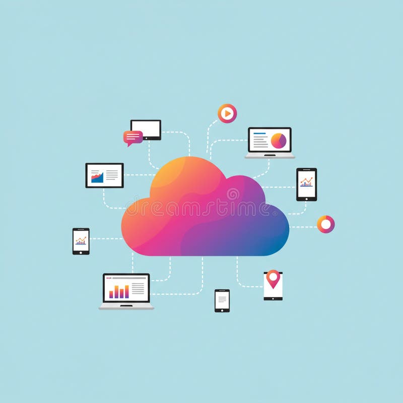 Ilustrarea conceptului de cloud computing cu o pictogramă colorată în gradient cloud în royalty free illustration