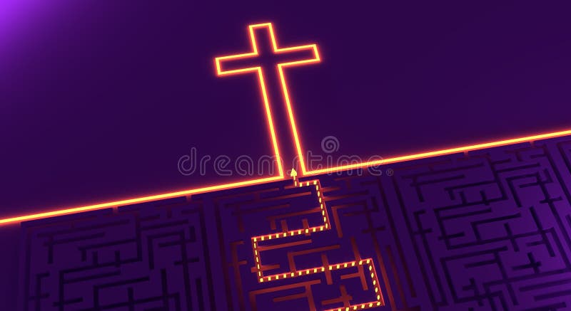 Ilustrarea conceptului de religie. cruce de stil linie subțire strălucitor vector illustration