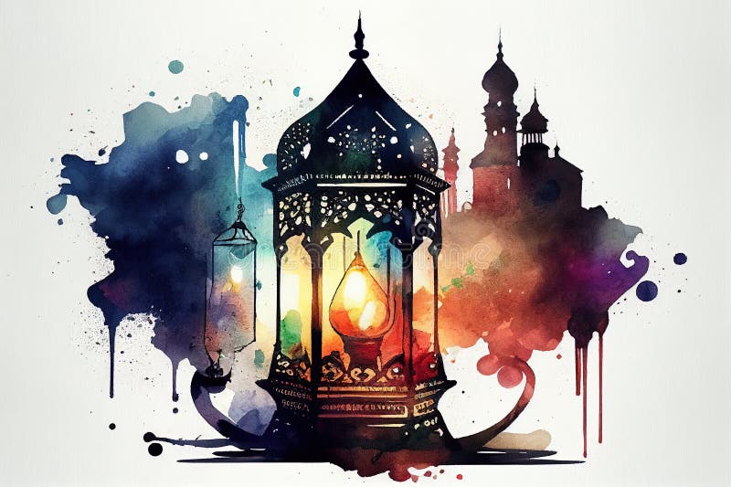 Ilustrarea culorii felinatului ramadan cu lumină roșie stock illustration