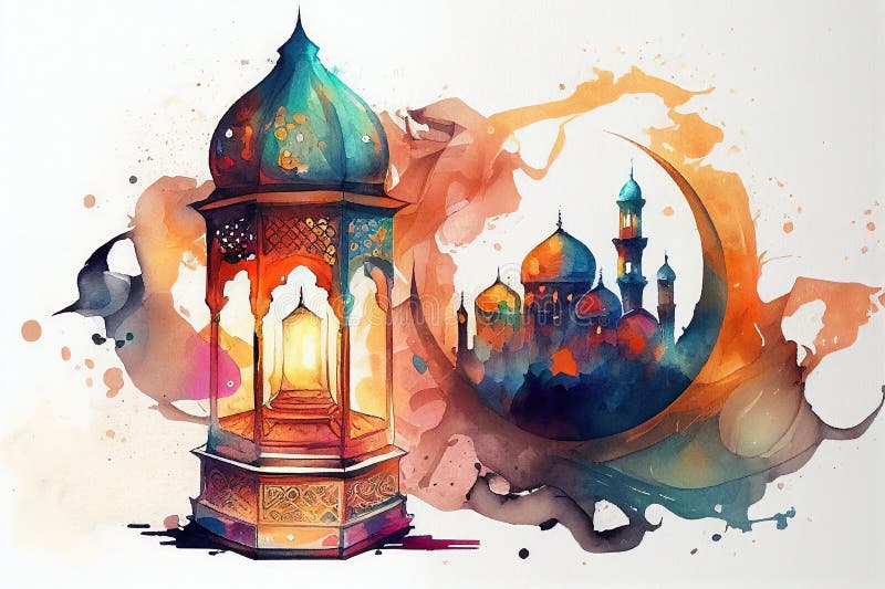 Ilustrarea culorii felinatului ramadan cu lumină roșie royalty free illustration