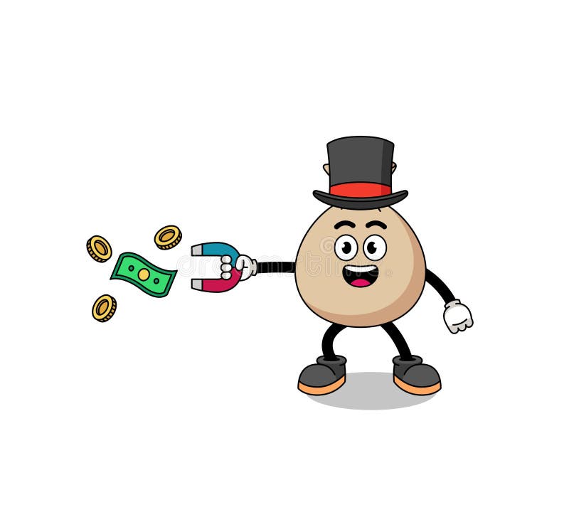 Ilustrarea personajelor din sacul cu bani care prind bani cu un magnet vector illustration