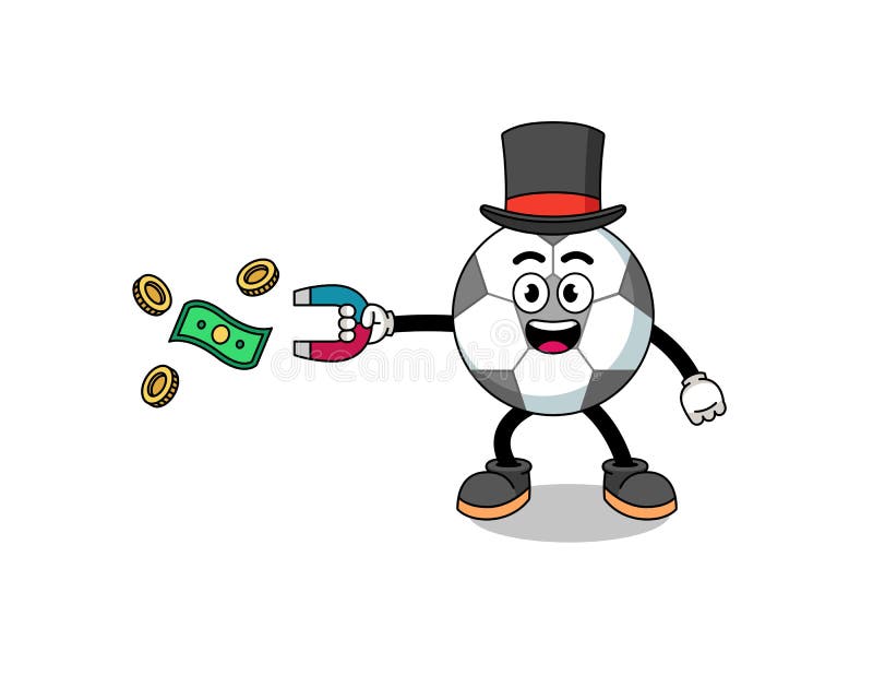 Ilustrarea personajului fotbalului care prinde bani cu un magnet stock illustration