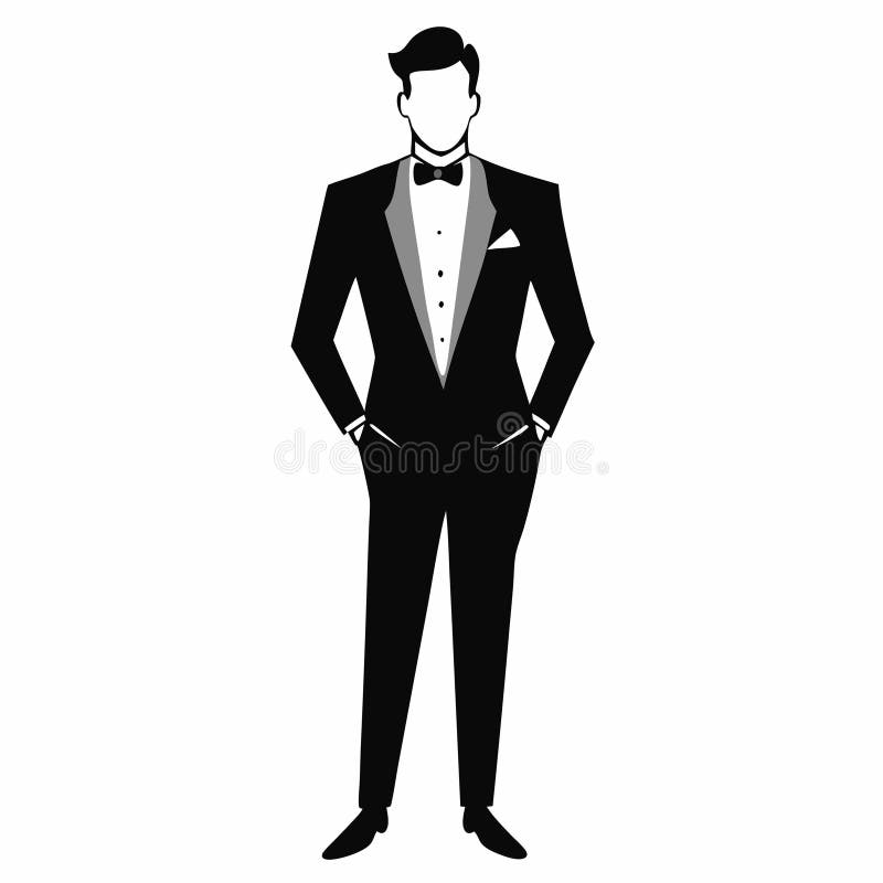 Ilustrarea unei figuri masculine fără chip, purtând un smoching negru clasic, cu papion. royalty free illustration