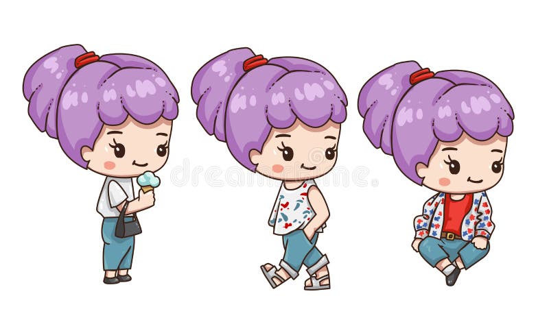 Ilustrarea vectorială a caracterului kawaii chibi izolat pe fond alb. royalty free illustration