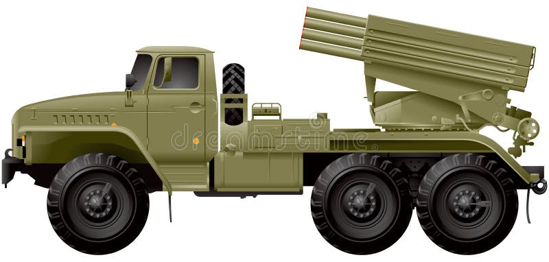 Ilustrarea vectorială realistă a unui vehicul de lansare a rachetelor cu mai multe lansatoare vector illustration