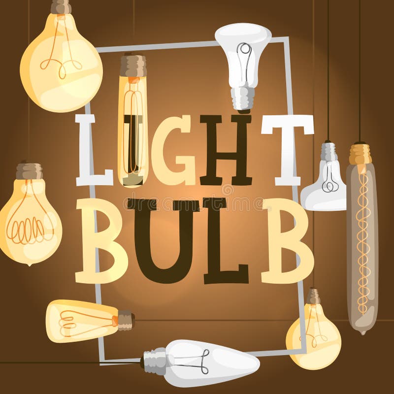 Ilustrarea vectorului afișului tipografic al becului. design pentru broșura din catalogul magaziilor de lămpi. decorativ modern stock illustration