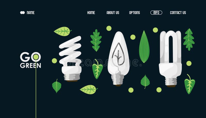 Ilustrarea vectorului de design al becului cu consum redus de energie. șablon pagină de aterizare pentru depozit de lămpi royalty free illustration