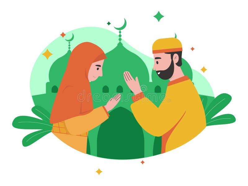 Ilustrarea vectorului grafic al unui popor de musulmani se întâmpină unul pe celălalt pe mubarak eid stock illustration