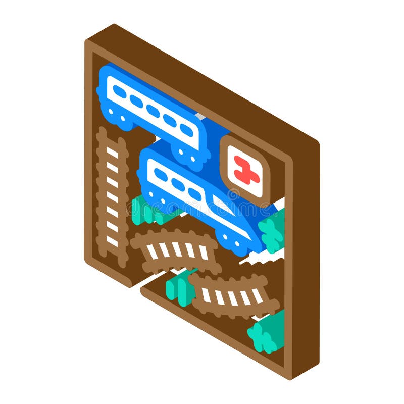 Ilustrarea vectorului pictogramei izometrice a setului de jucării pentru trenuri stock illustration