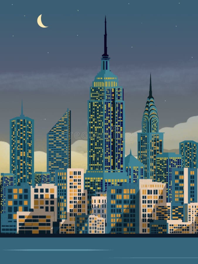 Ilustrastion di New York nella notte, fondo dell'Empire State Building illustrazione di stock Ilustrastion di New York nella notte, fondo dell'Empire State Building illustrazione di stock
