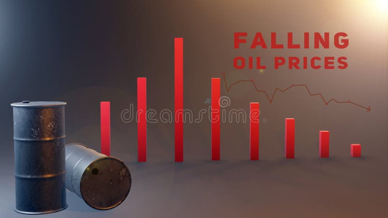 Ilustration 3d. Ölbarrelpreisverfälle auf Diagramm. stock abbildung