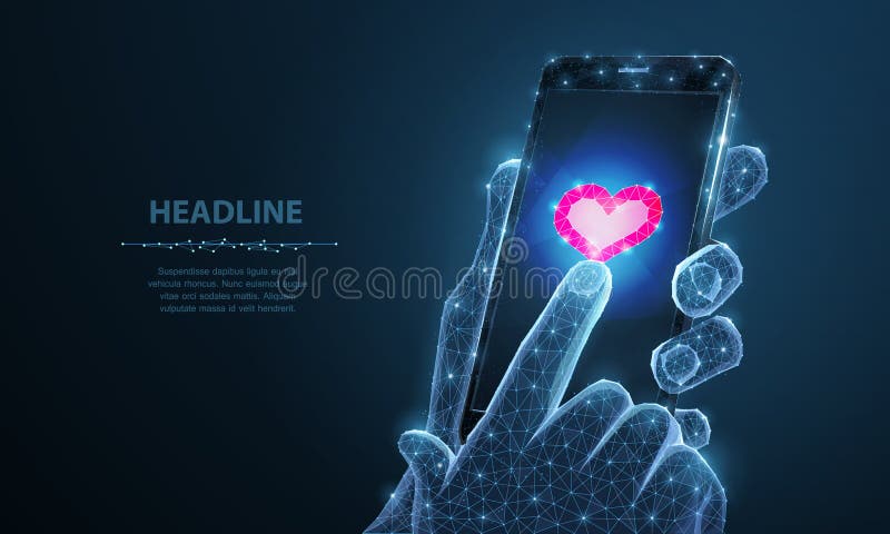 Ilustração abstrata do vetor do app do ícone do coração do smartphone Fundo isolado O dia de são valentim, romance do amor, gosta