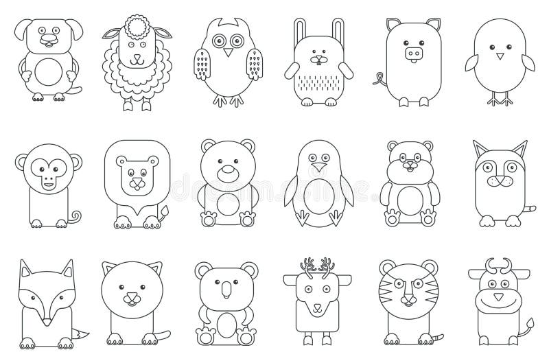 Ilustração adorável do vetor do grupo dos mamíferos e dos pássaros dos animais dos desenhos animados do esboço preto vária ilustração do vetor Ilustração adorável do vetor do grupo dos mamíferos e dos pássaros dos animais dos desenhos animados do esboço preto vária ilustração do vetor