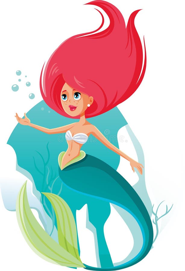 Ilustração bonita dos desenhos animados do vetor da sereia ilustração royalty free Ilustração bonita dos desenhos animados do vetor da sereia ilustração royalty free